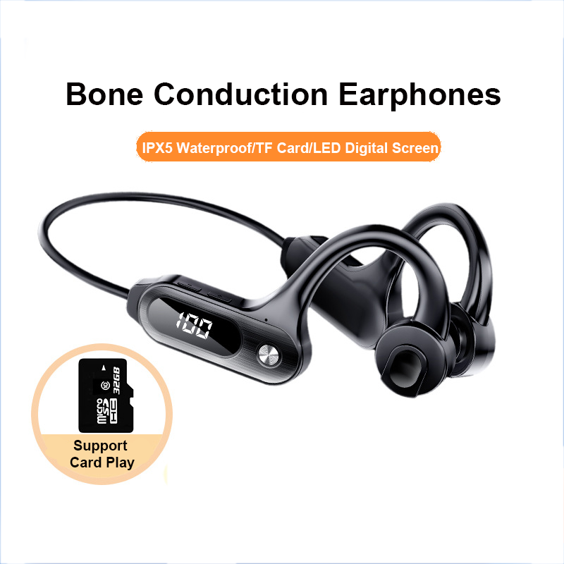 Sports Earphone Hook - หูฟังบลูทูธ5.3พร้อมสายคล้องหู, หูฟังกีฬาวิ่ง IPX5เล่นการ์ด SD สำหรับออกกำลังกายโยคะกลางแจ้ง