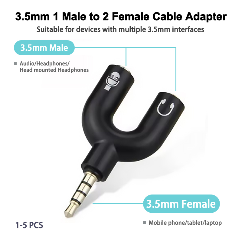 Earphone Splitter Jack - 3.5 มม.หูฟัง splitter อะแดปเตอร์ไมโครโฟน U-รูปสเตอริโอ 3.5mm1-2