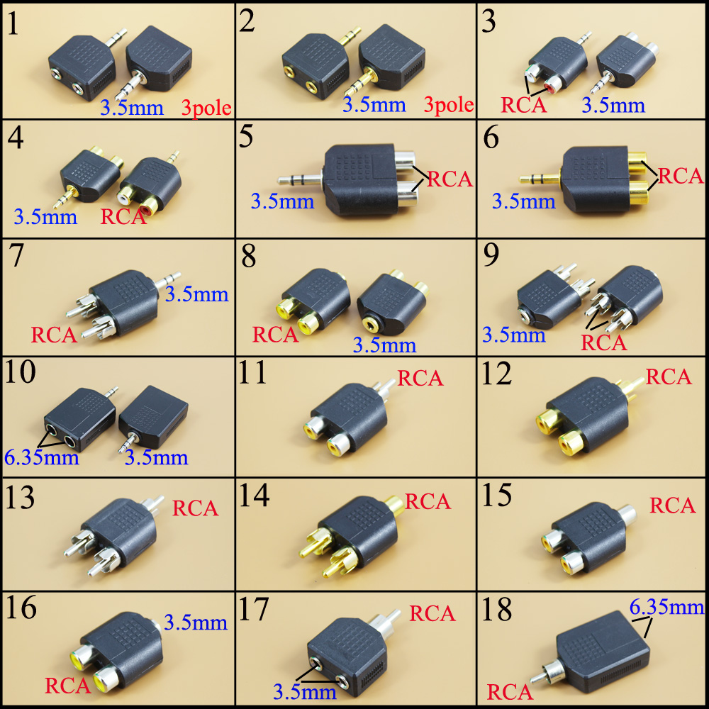Earphone Splitter Jack - อะแดปเตอร์แปลงสัญญาณเสียงสเตอริโอแบบ Y ตัวแปลงแจ็ค 3.5 มม./6.35 มม.